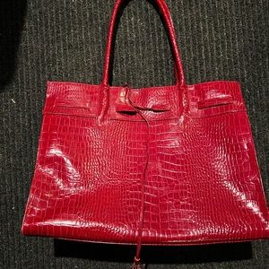 Faux snake skin tote bag. Red.